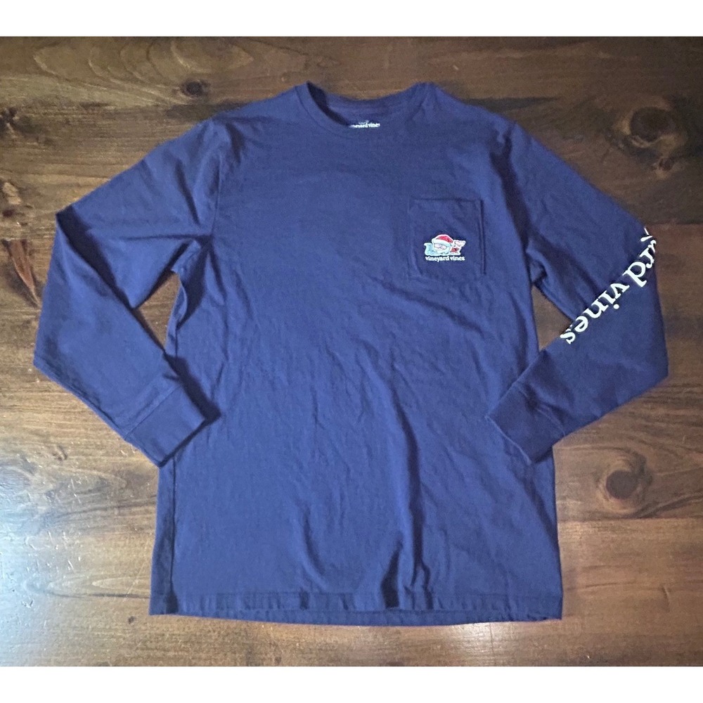 Vineyard Vines T-Shirt XL Navy Christmas Santa Whale Long Sleeve Preppy Holiday